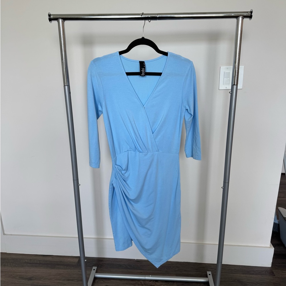Bobi Blue Asymmetrical Ruched Wrap Dress